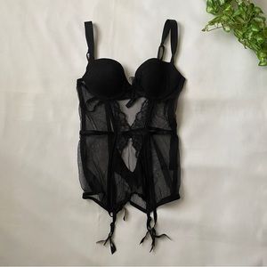 Victoria's Secret Black Push Up Bra Bustier Corset with Garters